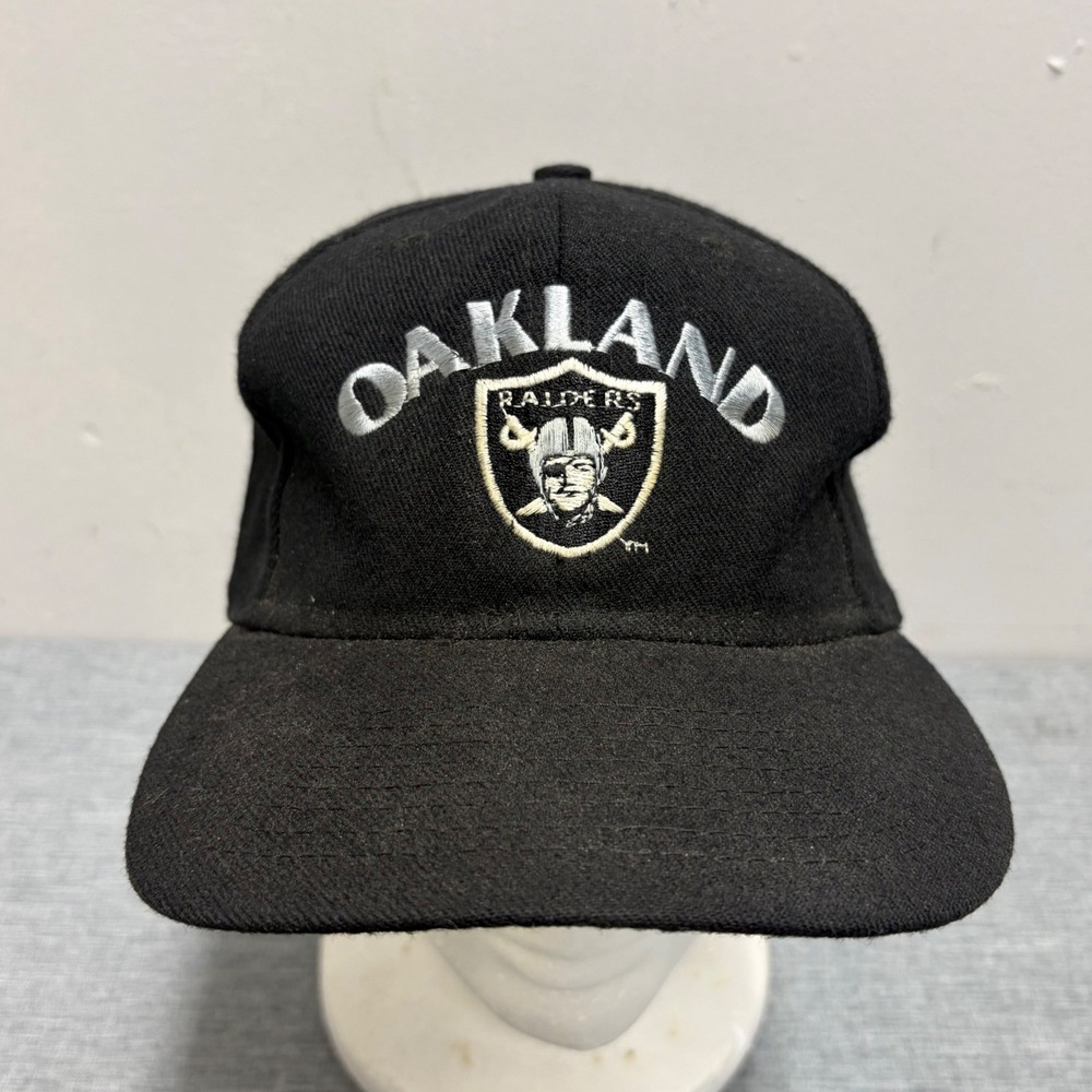 Logo 7 Oakland Raiders Hat Mens OSFA Black Vintage 90s Snapback Wool Blend Cap